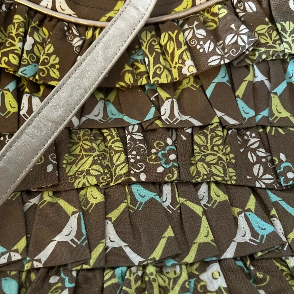 Vera Bradley Brown and Green Quilted Ruffle Shoulder Bag